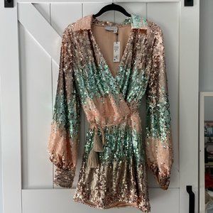 Wrap Mini Dress in Sunset by Rinku